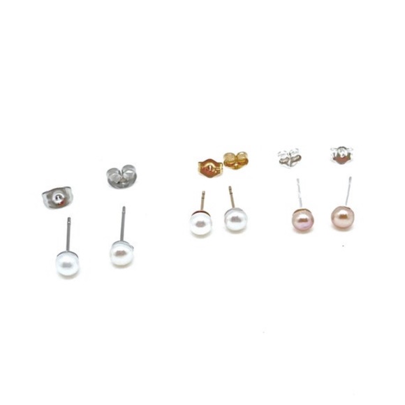Tiny 4mm White or Pink Cultured Pearl Studs set in Your Choice of Metals, NWT - Picture 5 of 6